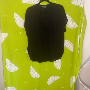 Vince Black Split V-Neck Short Sleeve Blouse